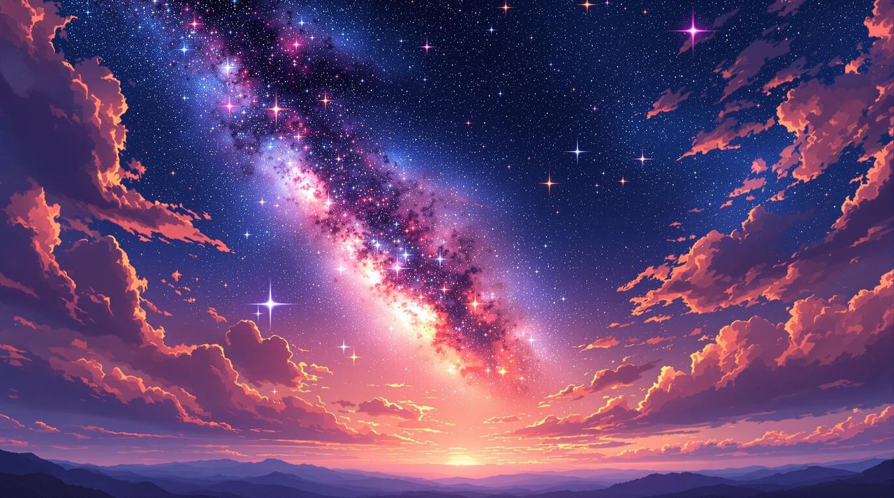 嘿嘿漫画 - 广阔星空背景，璀璨星辰与流星划过夜空